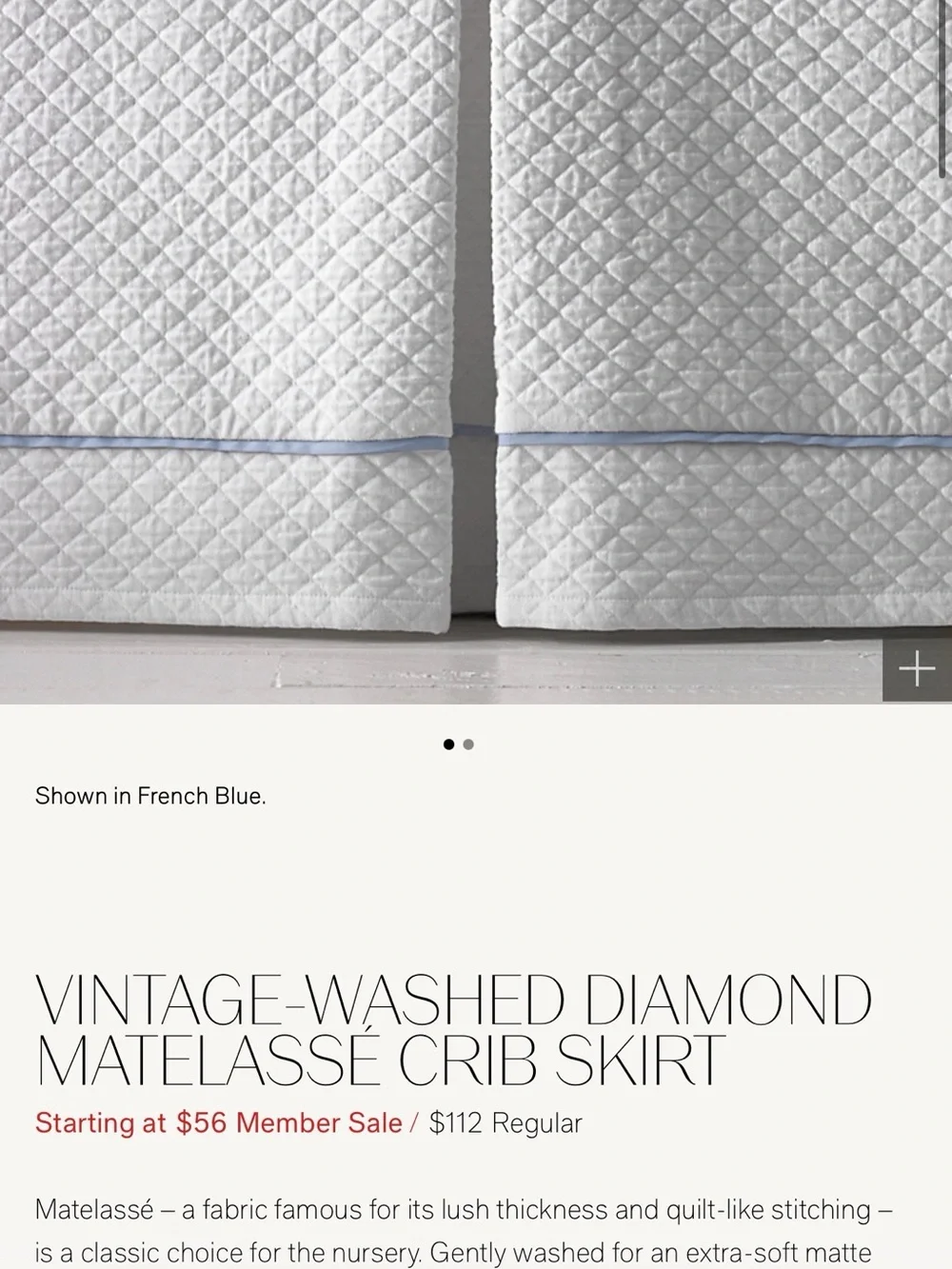 Restoration hardware baby & child matelasse crib Skirt with Light green Trim